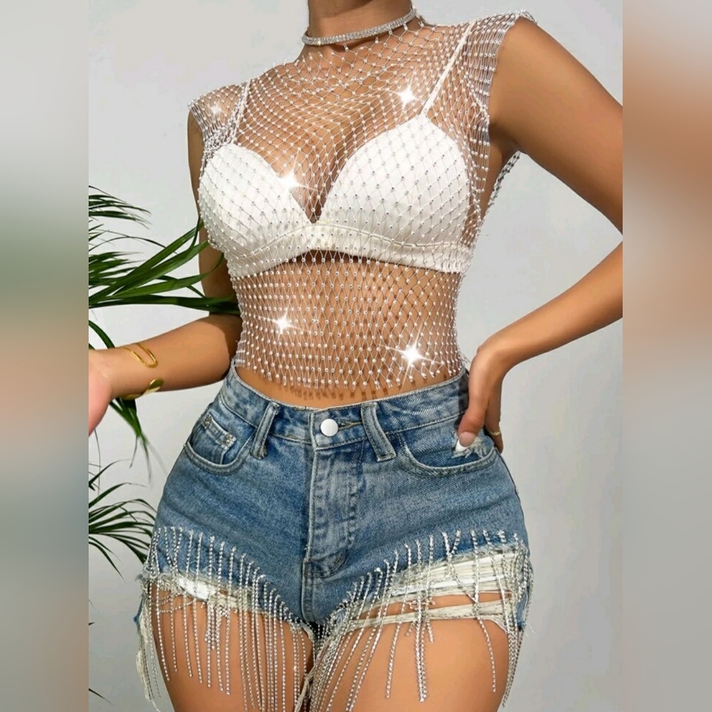 Akira Rhinestone Mesh Top - Picture 3 of 12